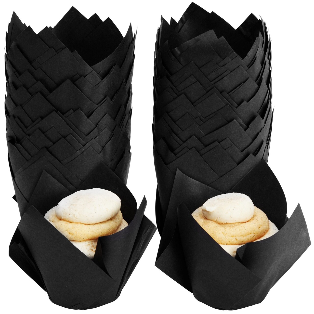 Juvale 100-Piece Bulk Black Tulip Cupcake Liners, 2 x 3.5 Inches Medium Baking Wrappers, Black Cupcake Liners for Halloween Parties, Wedding Receptions, Birthday Parties & Baby Showers